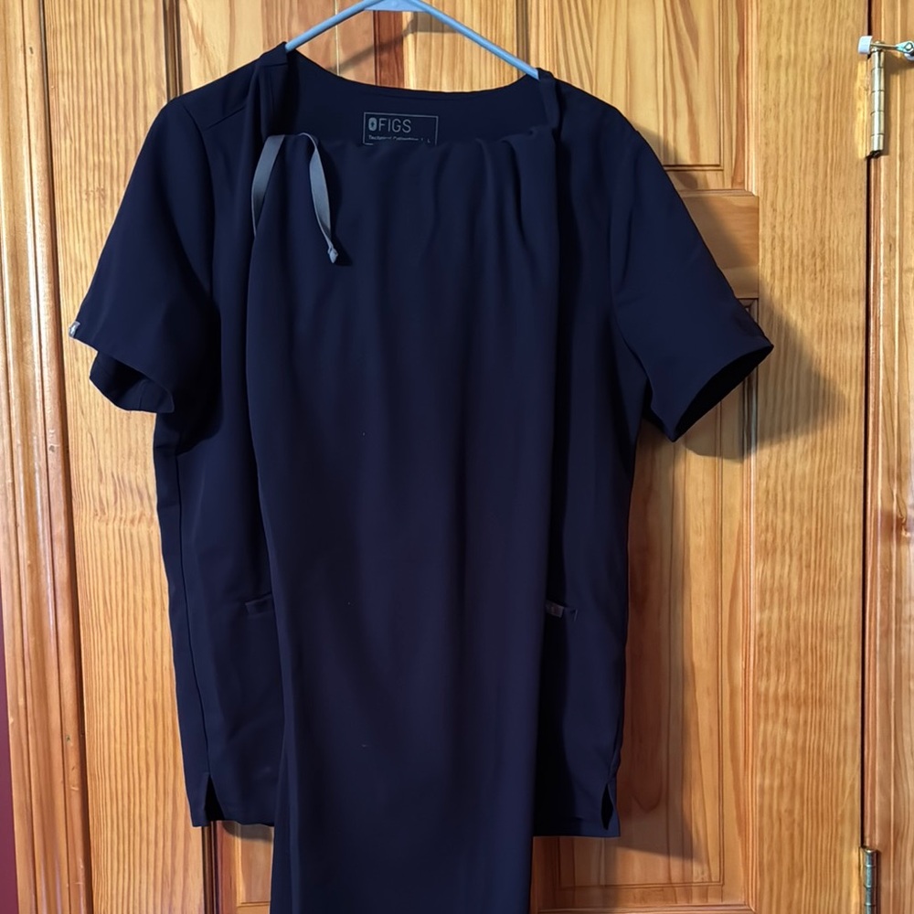 Figs Navy Scrub top and pants set with Ribbon Accent